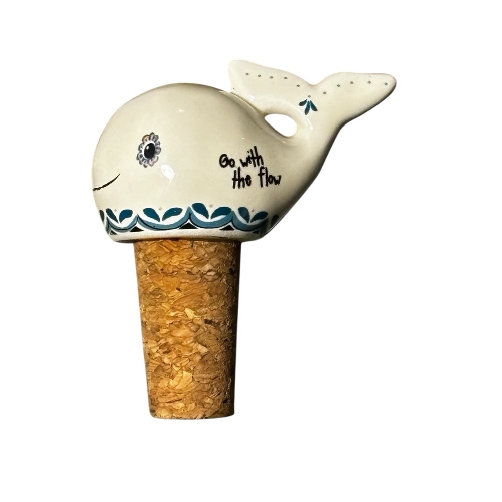 Natural Life whale-themed bottle stopper is hand-sculpted ceramic. - Picture 2 of 4